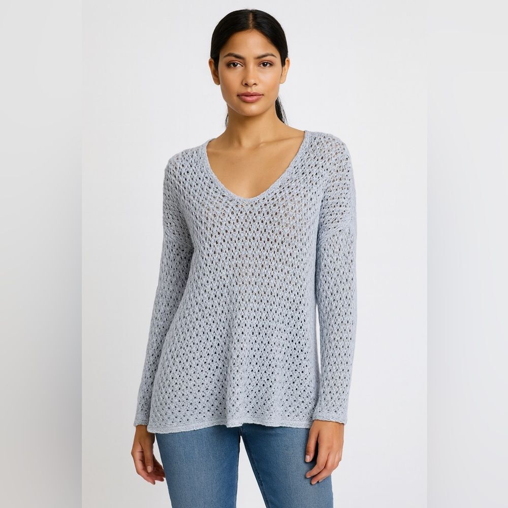 J. Jill 100 % Cotton Blue Knit Sweater Size Medium